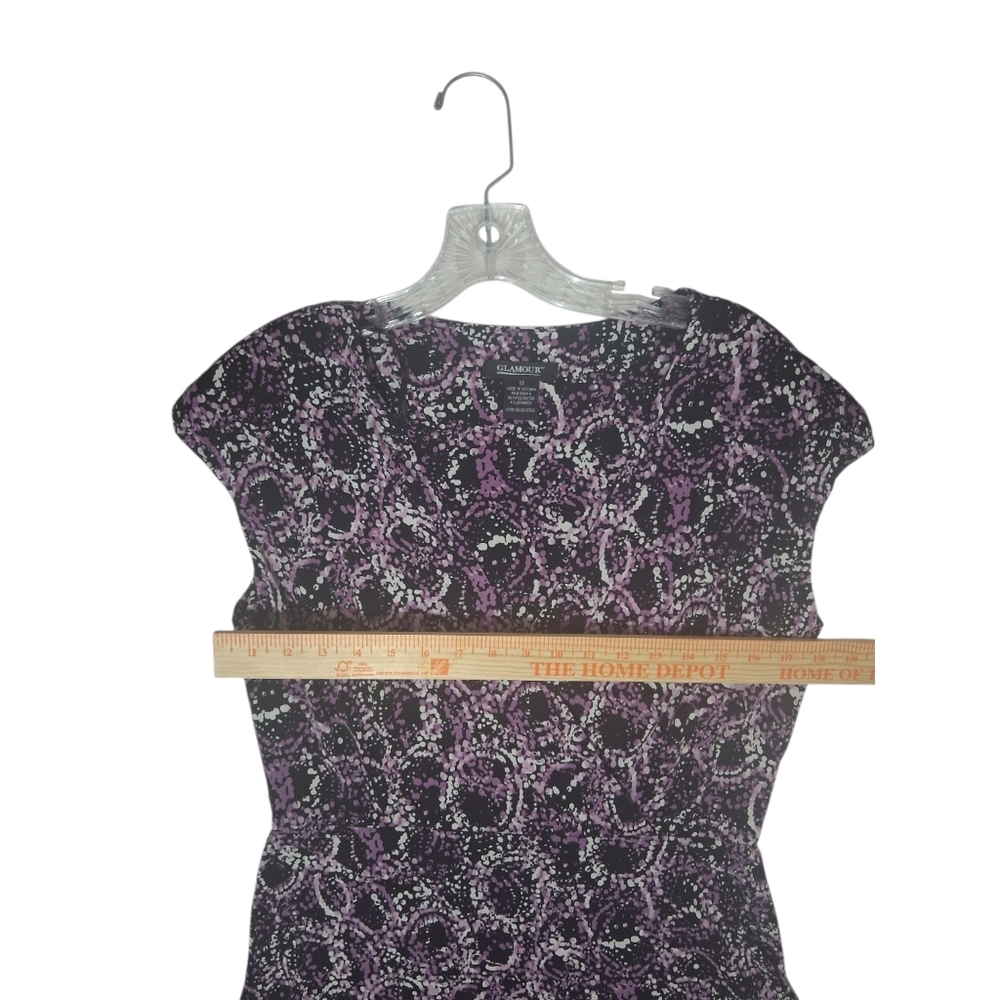 EUC GLAMOUR Sz.12 Purple/White Midi Length Abstract Circles Print Dress - Picture 3 of 8